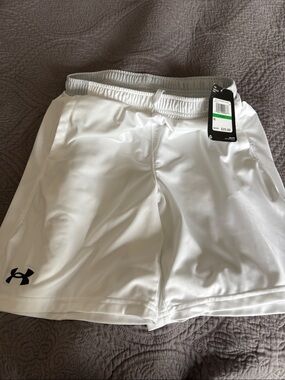 Under Armour White Performance Athletic Shorts with Black Logo